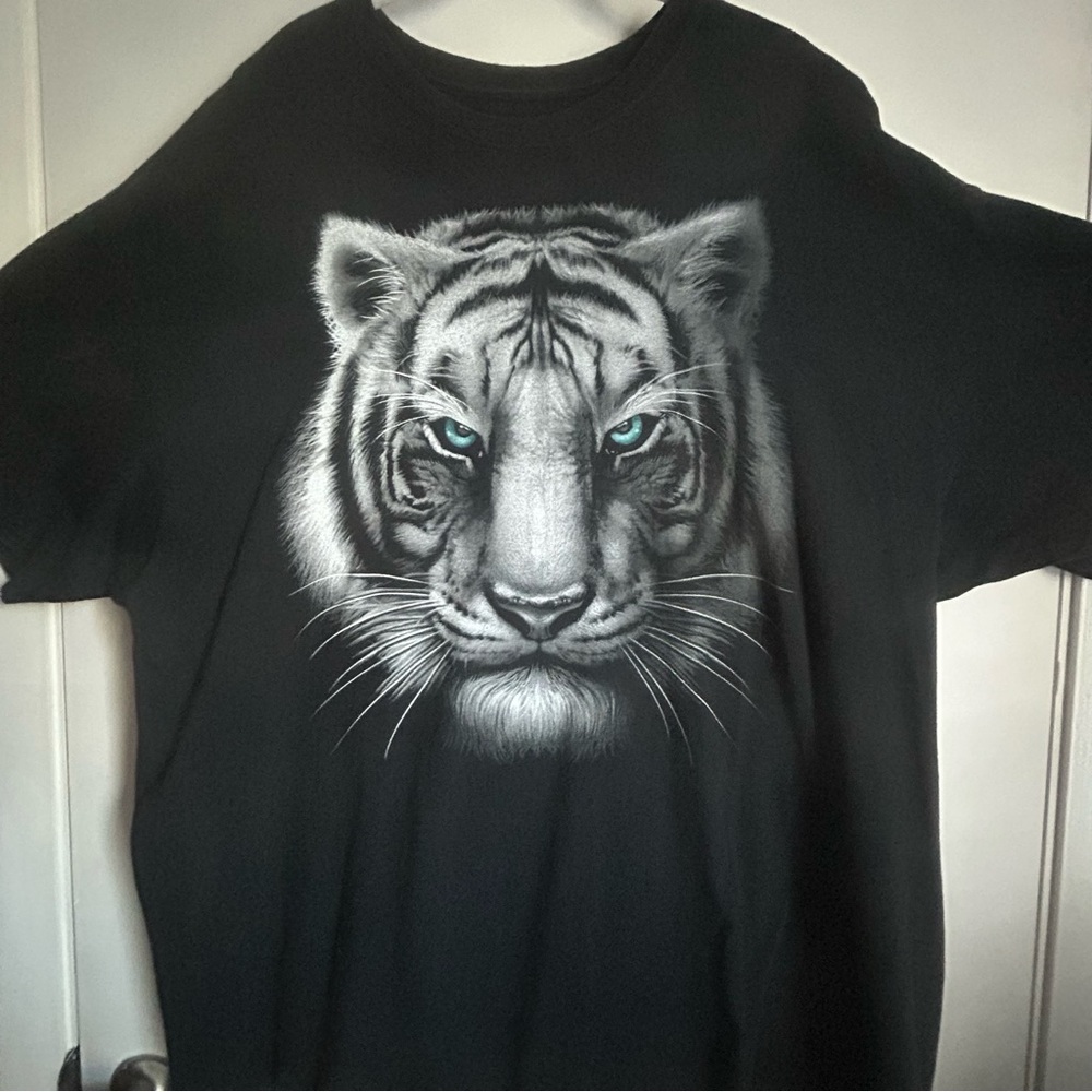 Black T-Shirt with White Tiger Print - Picture 2 of 4